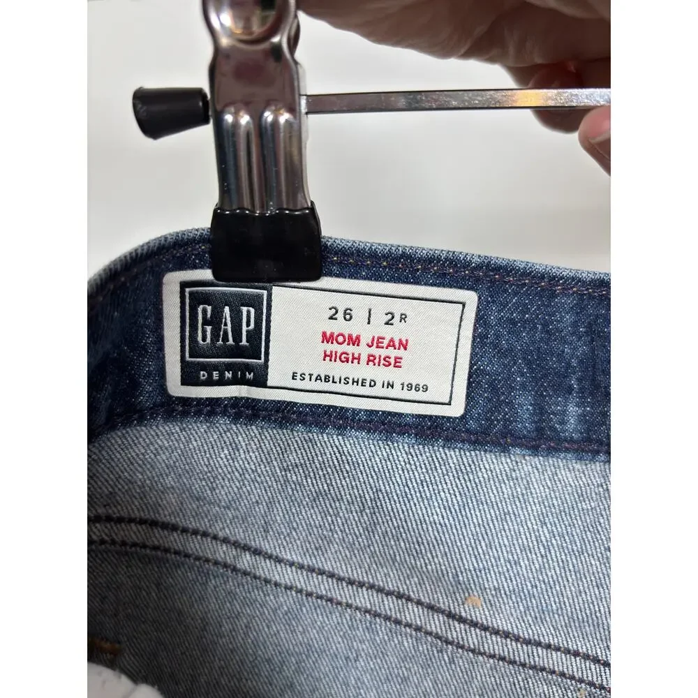 GAP Mom Jeans Womens 26/2R High Rise Tapered Stretch Dark Indigo Blue